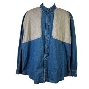 Magellan Men’s Denim Jacket Blue Cream Button Down Size 2XL